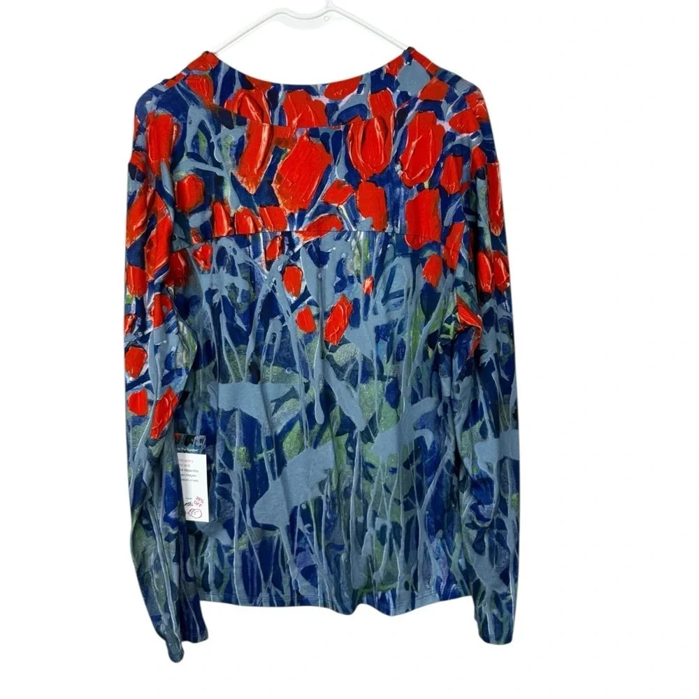 Claire Desjardins Abstract Floral Knit V Neck Blouse Large NWT - Picture 3 of 10